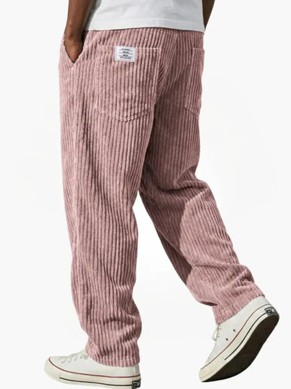 Men's wide-leg trousers, rose mauve corduroy, button fly, side and back pockets