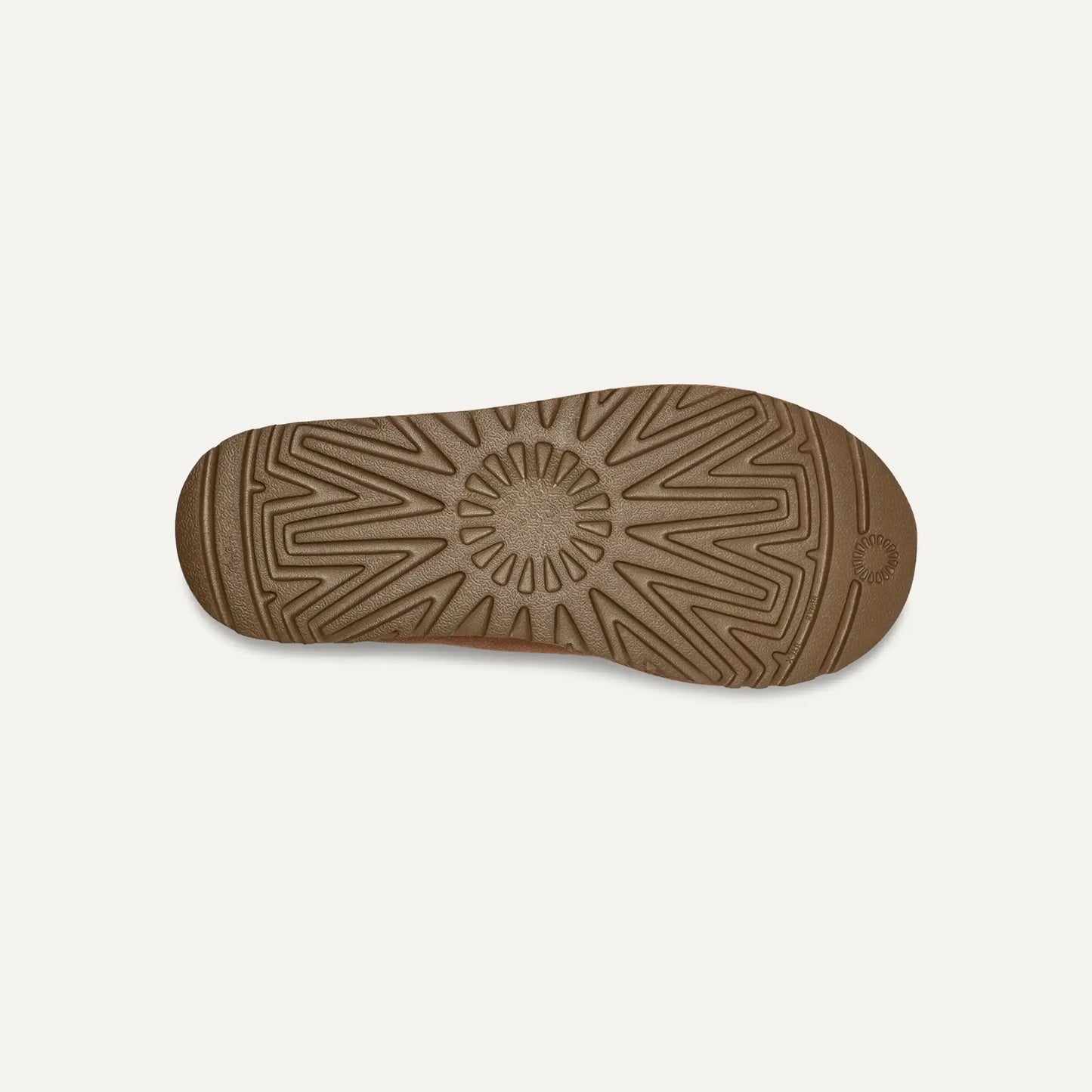 Chestnut brown rubber outsole for suede slip-on slippers with traction tread
