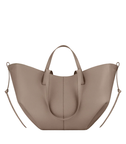 Women's vegan leather tote bag, beige with two top handles and side straps