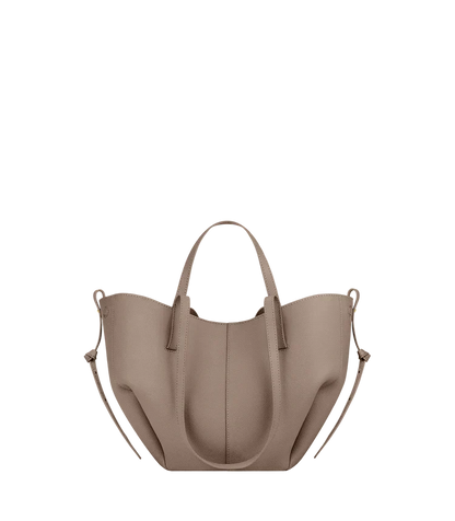 Women's vegan leather tote bag, light beige with two top handles and side straps