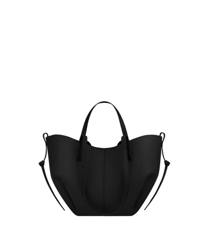 Women's vegan leather tote bag, black with two top handles and crossbody straps