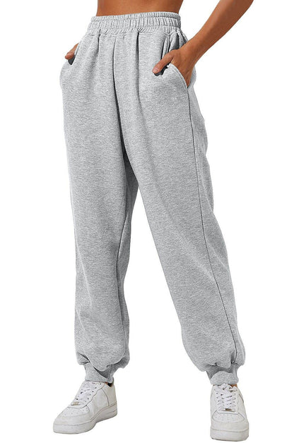 Heather grey casual sweatpants joggers with elastic waistband and cuffed ankles