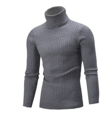 Men's slim-fit roll-neck cable knit jumper, dark grey with ribbed cuffs and hem