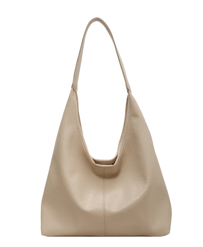 Distressed vegan leather tote bag, beige with curved shoulder handles