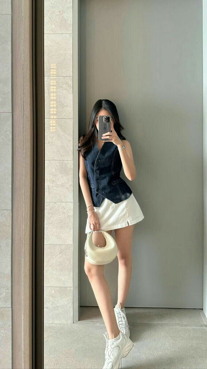 Off-white crescent convertible handbag with short handle