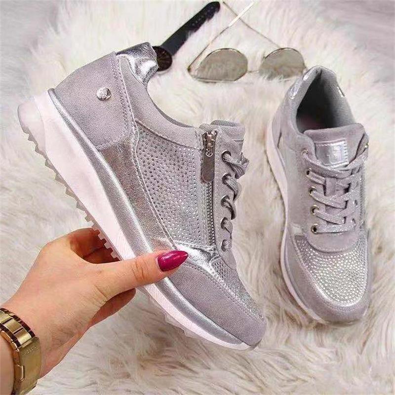 Taupe orthopaedic zip trainers pair with lace-up front, side zip detail, cushioned sole