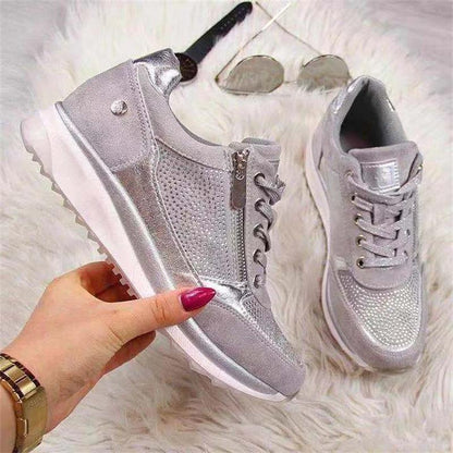 Taupe orthopaedic zip trainers pair with lace-up front, side zip detail, cushioned sole