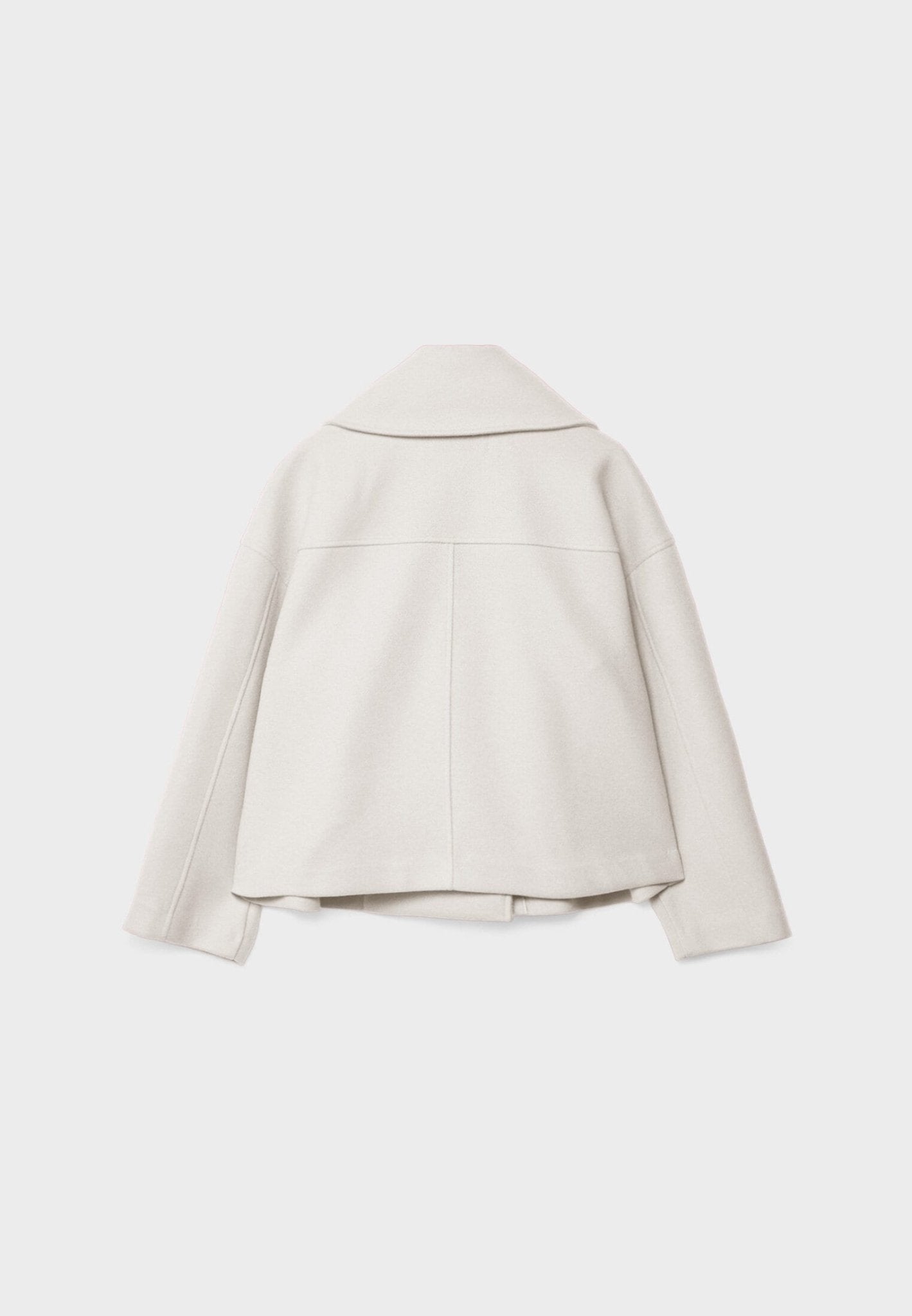 Cropped double-breasted jacket, off-white, notched collar and long sleeves