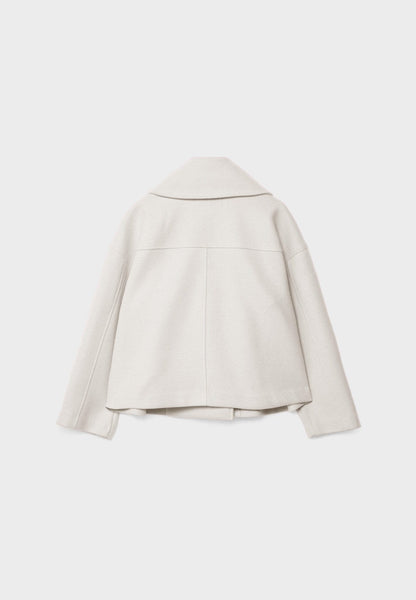 Cropped double-breasted jacket, off-white, notched collar and long sleeves