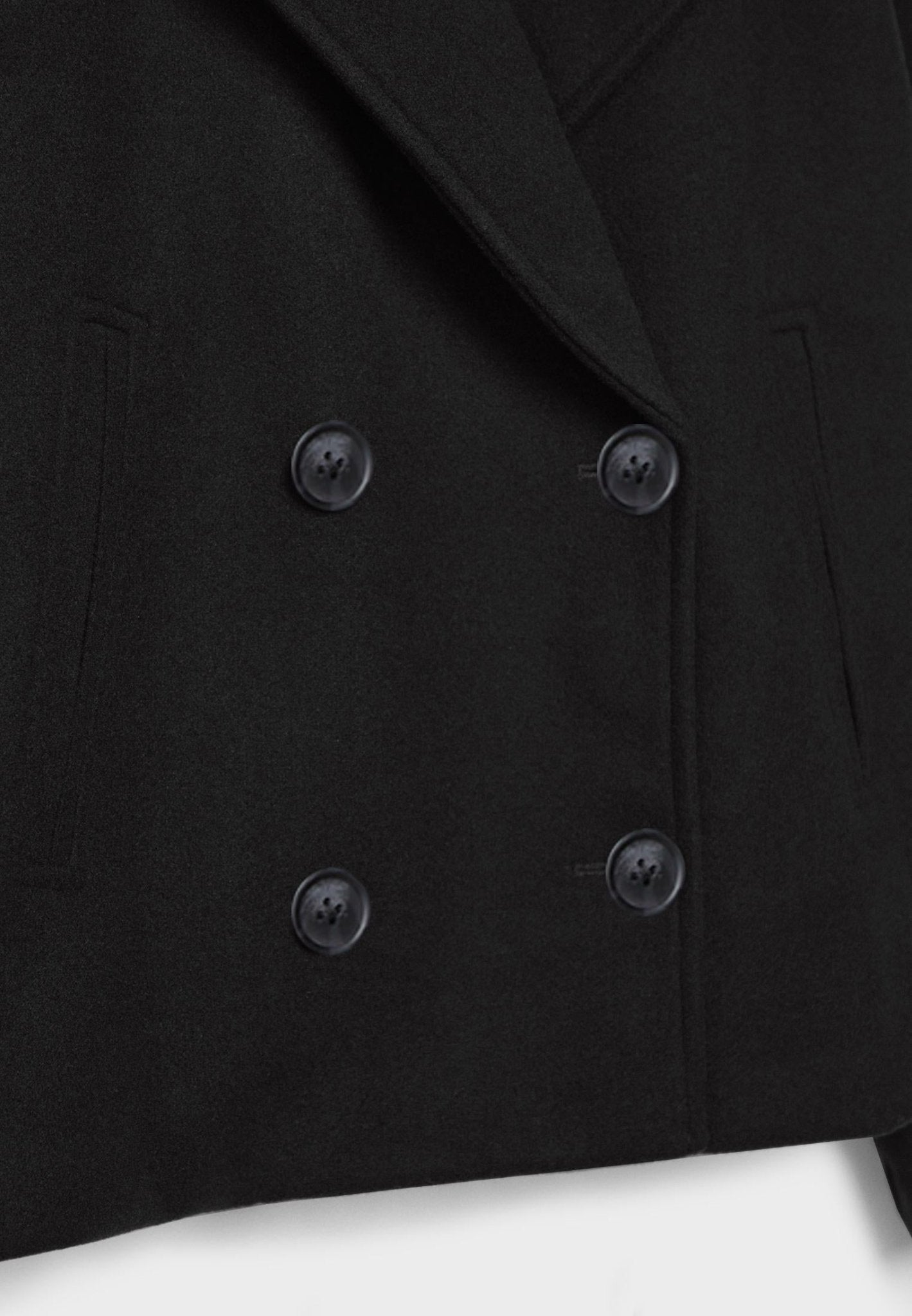 Cropped double-breasted jacket, black, front buttons and double-breasted placket