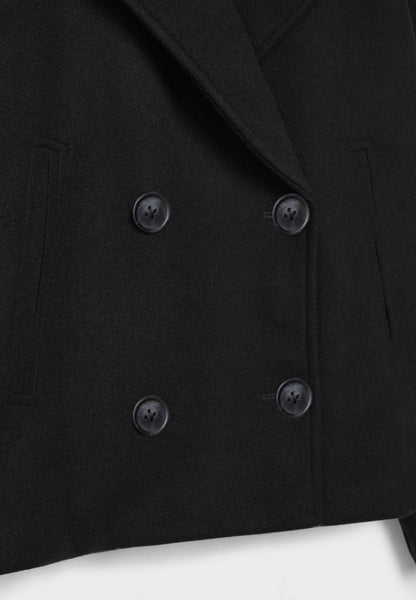 Cropped double-breasted jacket, black, front buttons and double-breasted placket