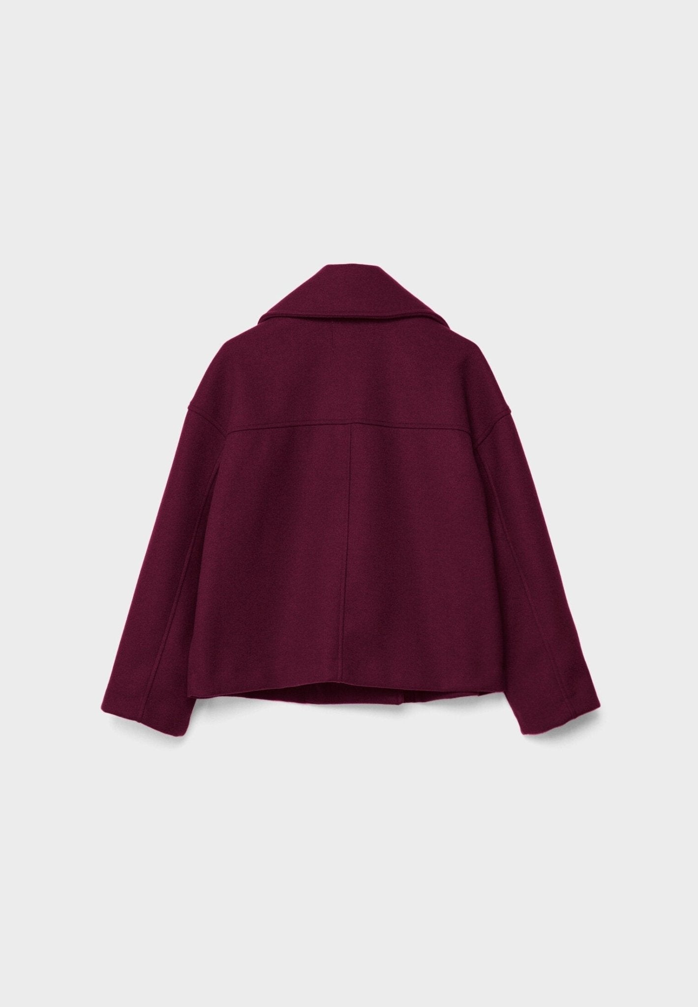 Cropped double-breasted jacket, burgundy, notched collar and long sleeves