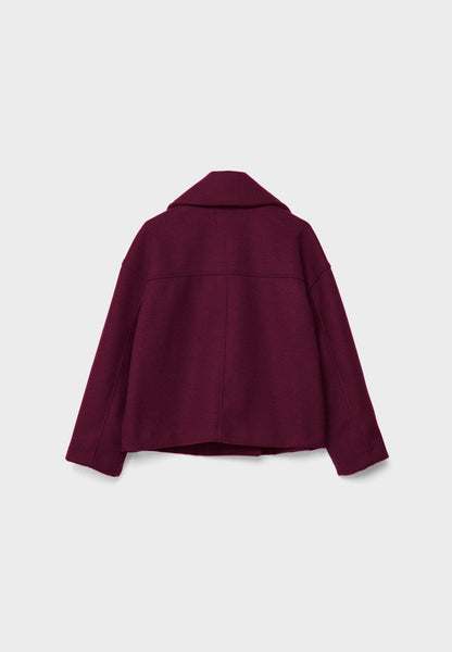 Cropped double-breasted jacket, burgundy, notched collar and long sleeves