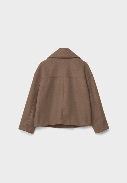 Cropped double-breasted jacket, brown, notched collar and long sleeves