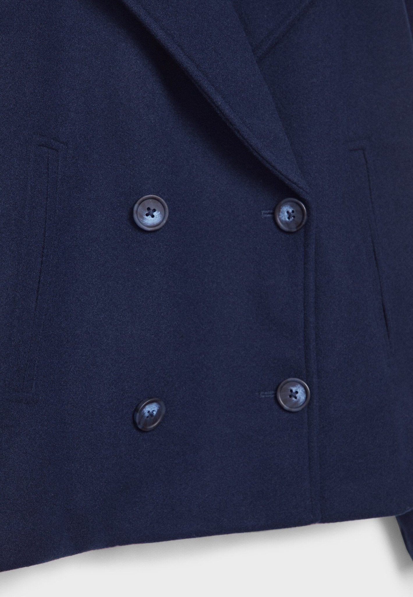 Cropped double-breasted jacket, navy, buttoned front with metal-style buttons