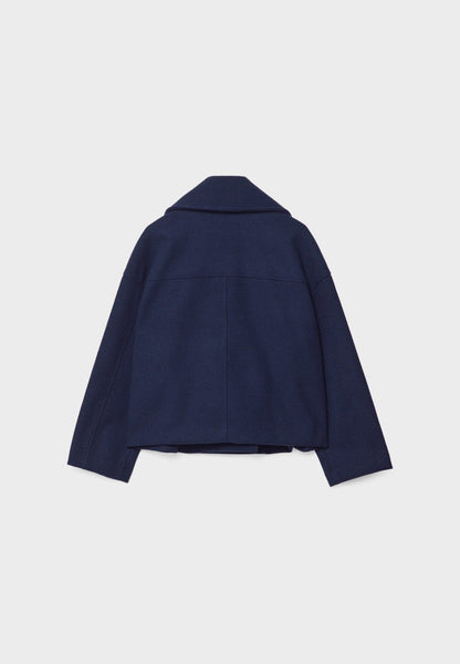 Cropped double-breasted jacket, navy, notched collar and long sleeves