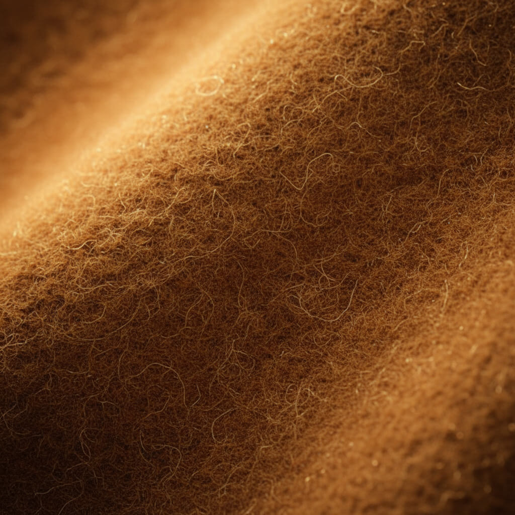 Close-up of cognac brown wool fabric texture